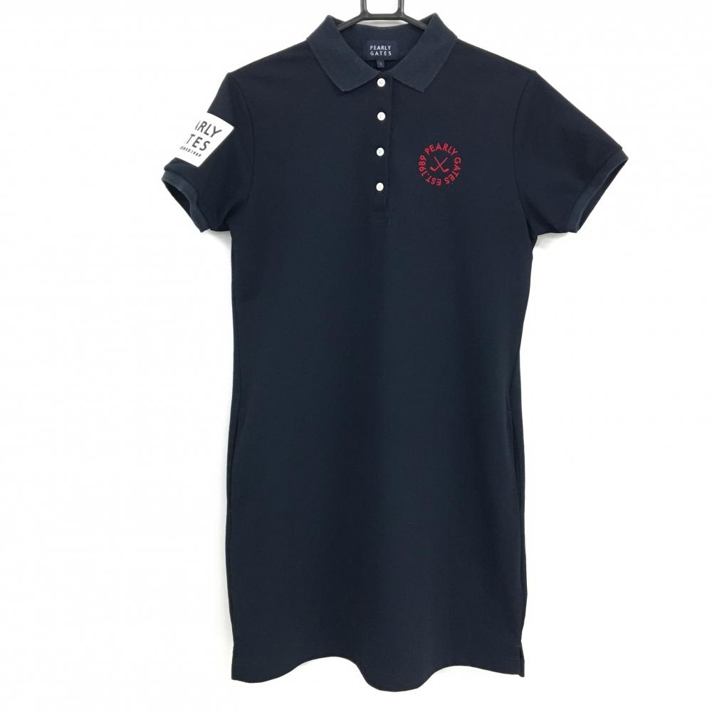 パーリーゲイツ 半袖ポロワンピース ダークネイビー×レッド×白 胸ロゴ  レディース 1(M) ゴルフウェア 2023年モデル PEARLY GATES