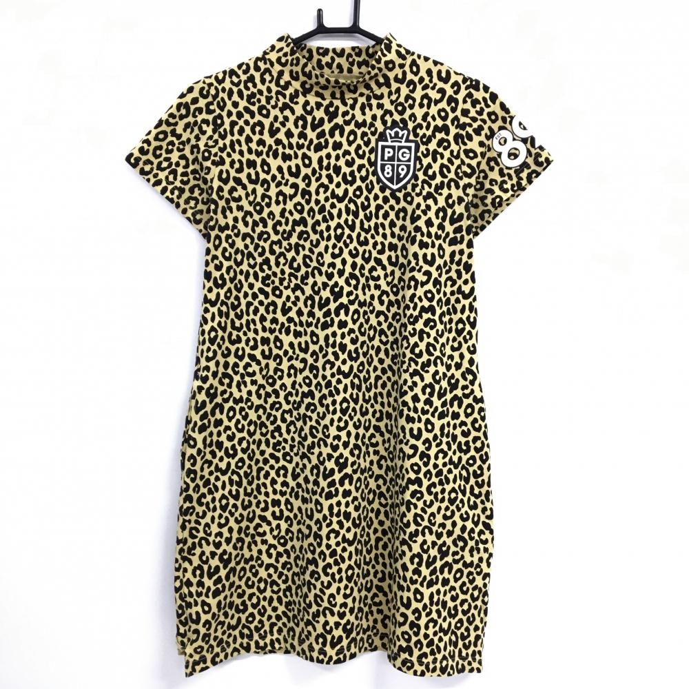 【超美品】パーリーゲイツ 半袖ハイネックワンピース イエローベージュ×ブラウン レディース 0(S) ゴルフウェア PEARLY GATES