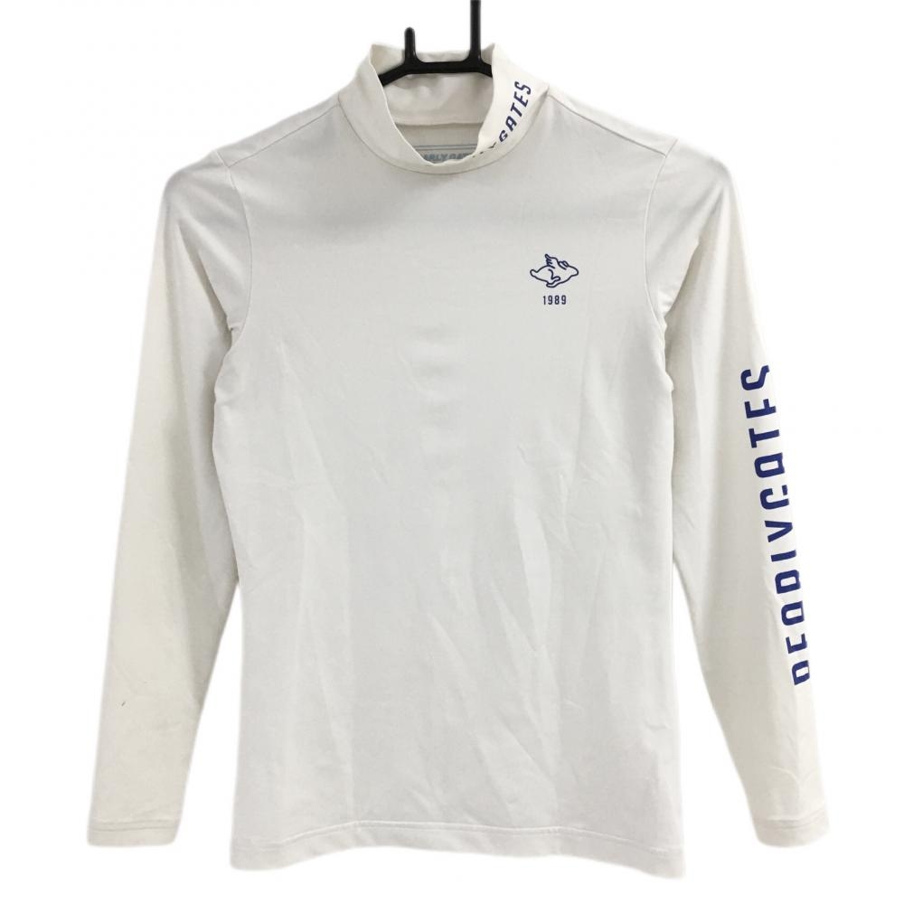 パーリーゲイツ インナーシャツ 白×ブルー ハイネック 袖ロゴ レディース 0(S) ゴルフウェア PEARLY GATES