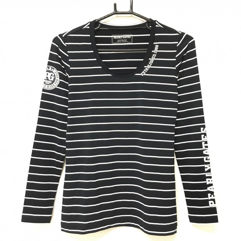 【超美品】パーリーゲイツ インナーシャツ ネイビー×白 ボーダー レディース 1(M) ゴルフウェア PEARLY GATES