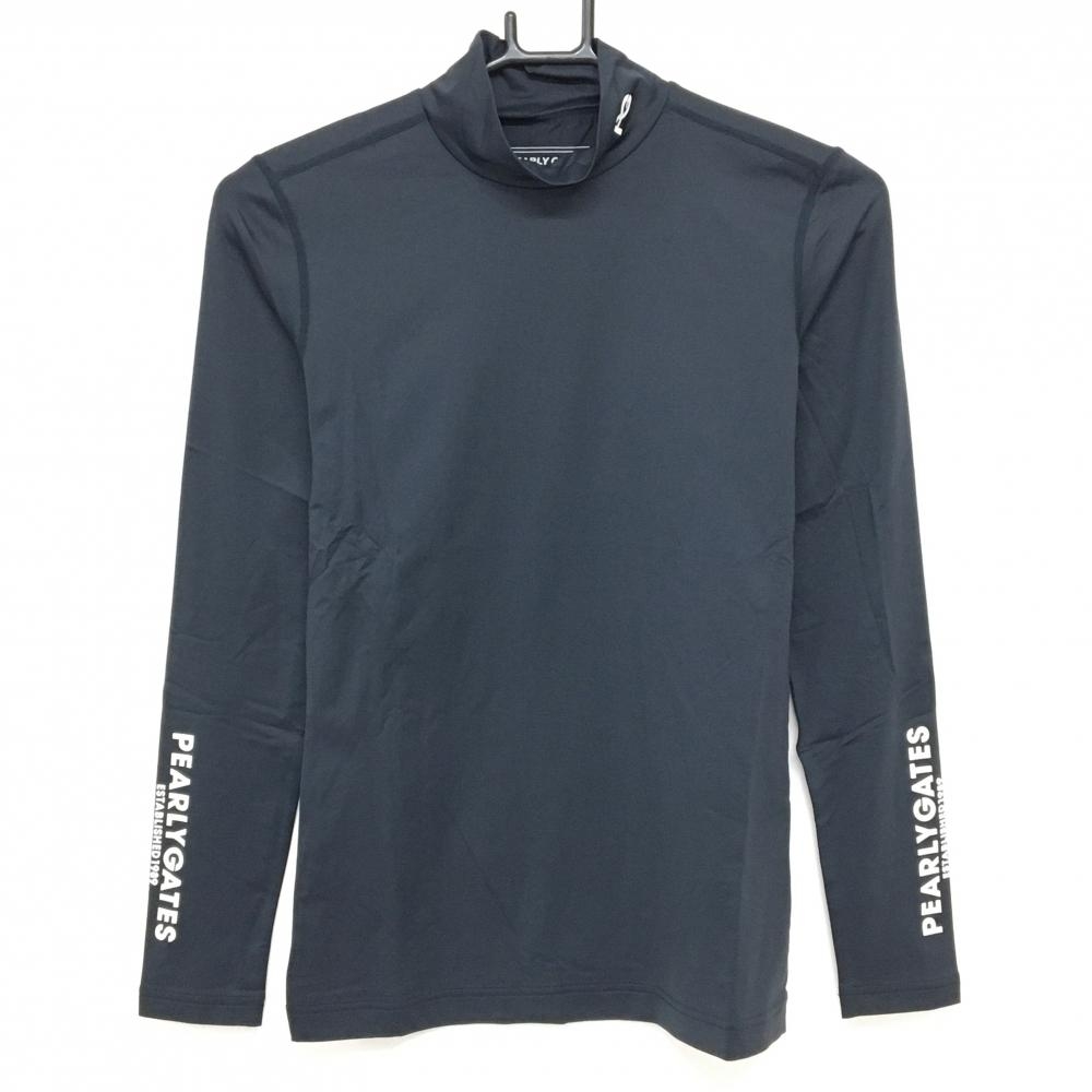【新品】パーリーゲイツ ハイネックインナーシャツ ネイビー×白 袖ロゴ 吸水速乾 接触冷感 レディース 1(M) ゴルフウェア PEARLY GATES