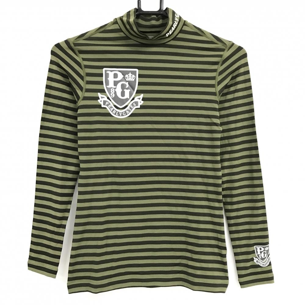 【超美品】パーリーゲイツ ハイネックインナーシャツ カーキ×ブラウン ボーダー  レディース 0(S) ゴルフウェア PEARLY GATES