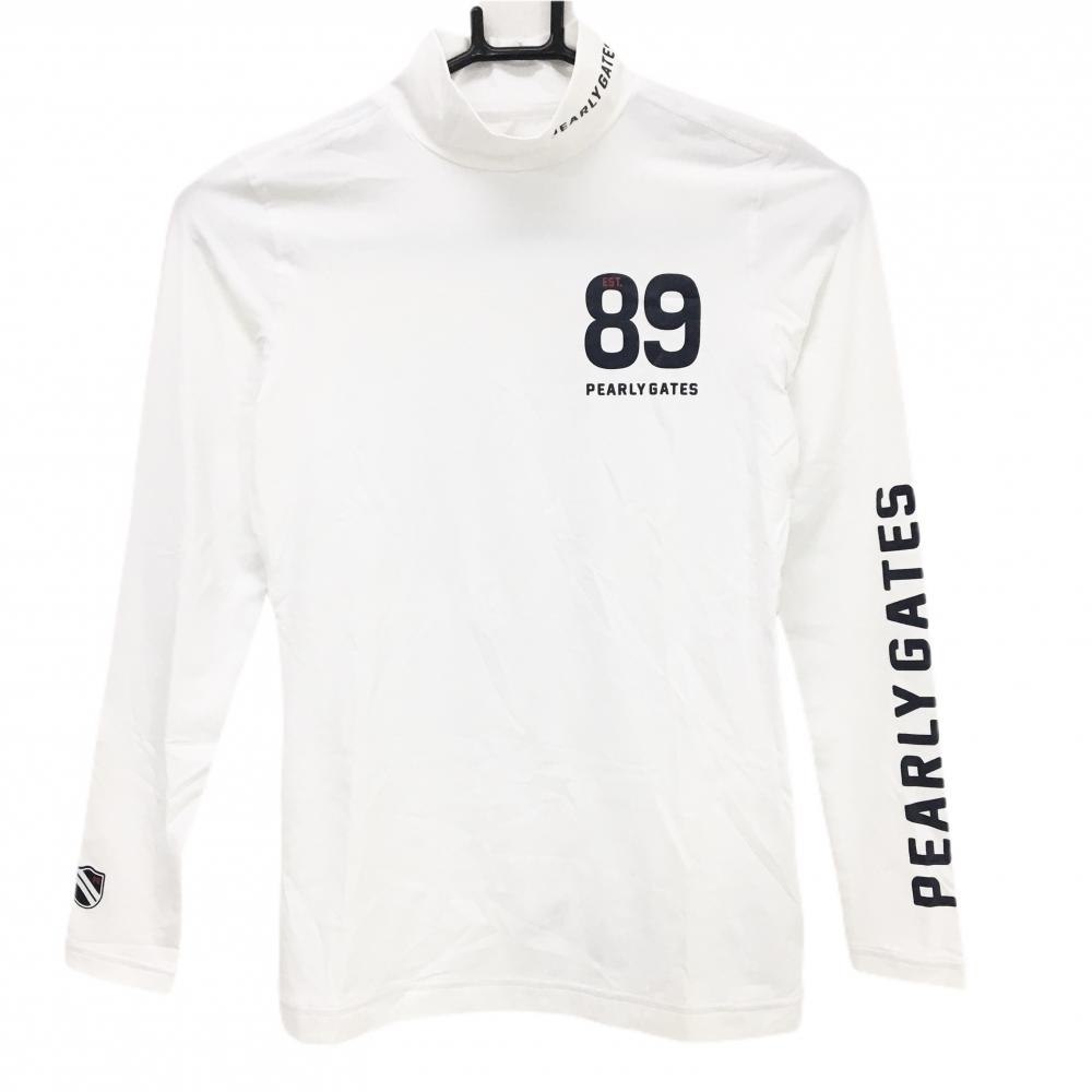 【美品】パーリーゲイツ ハイネックインナーシャツ 白 袖ロゴ  レディース 0(S) ゴルフウェア PEARLY GATES