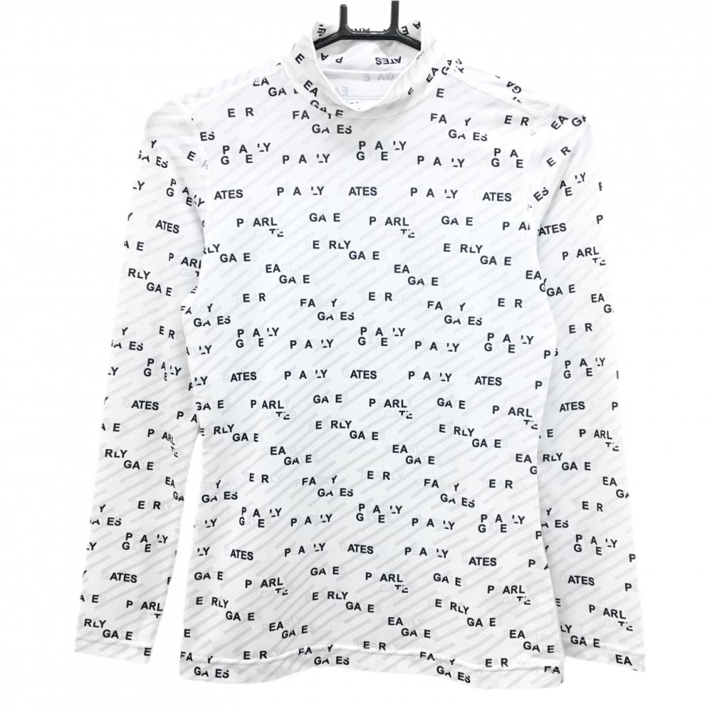 【超美品】パーリーゲイツ ハイネックインナーシャツ 白×黒×グレー ロゴ総柄  レディース 0(S) ゴルフウェア PEARLY GATES