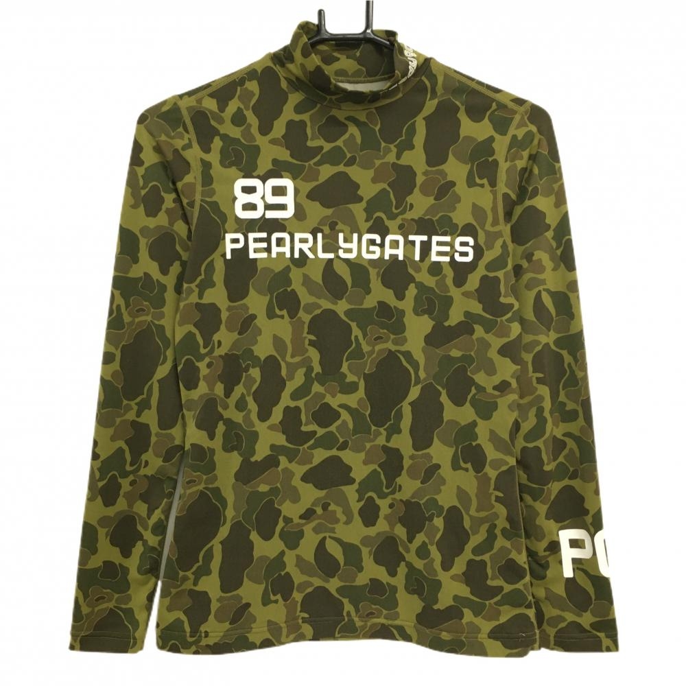 【超美品】パーリーゲイツ ハイネックインナーシャツ カーキ×ダークブラウン系 迷彩風 レディース 1(M) ゴルフウェア PEARLY GATES