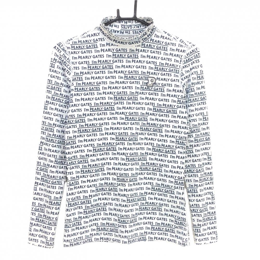 パーリーゲイツ ハイネックインナーシャツ 白×ダークネイビー 英字ロゴ総柄 ストレッチ レディース 1(M) ゴルフウェア PEARLY GATES