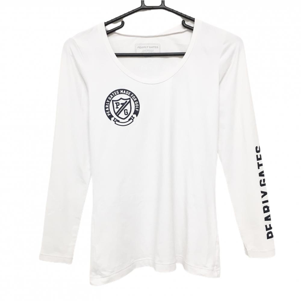 【美品】パーリーゲイツ インナーシャツ 白×ネイビー ロゴプリント COOL レディース  ゴルフウェア PEARLY GATES