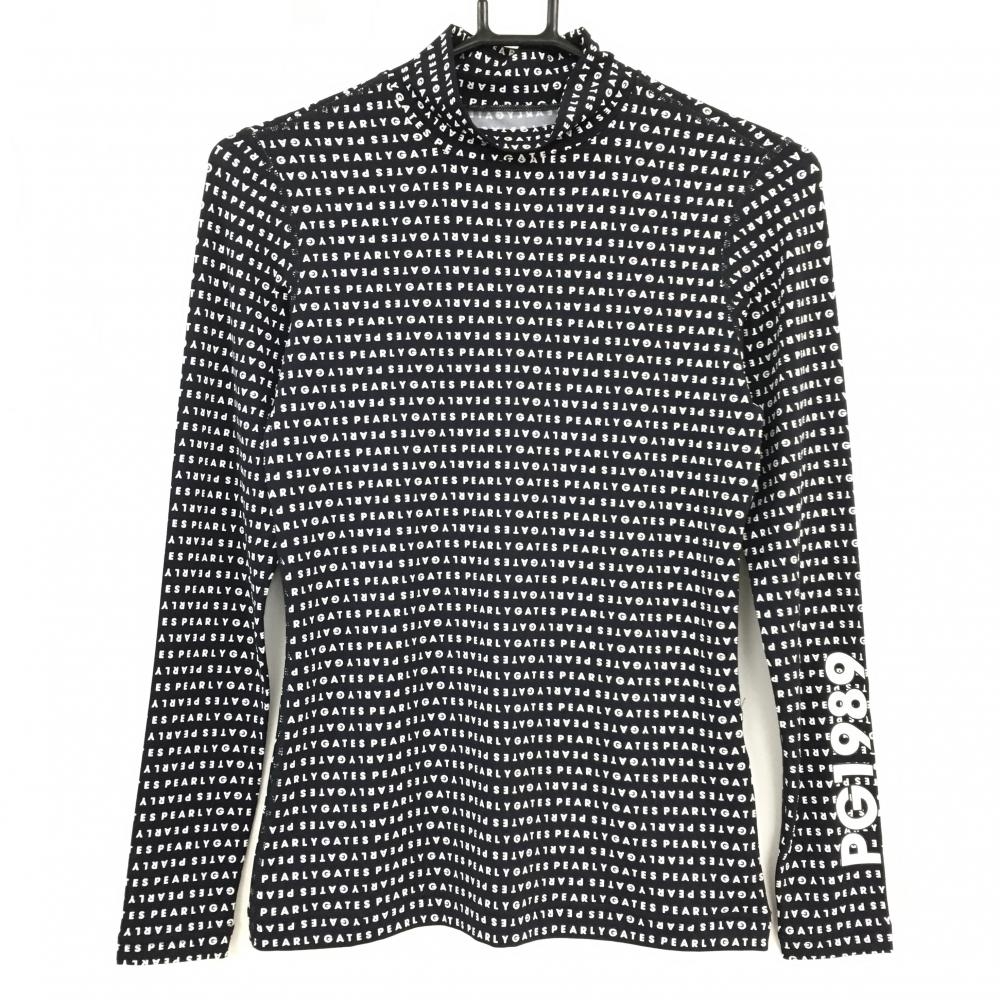【美品】パーリーゲイツ ハイネックインナーシャツ ダークネイビー×白 ロゴ総柄  レディース  ゴルフウェア PEARLY GATES