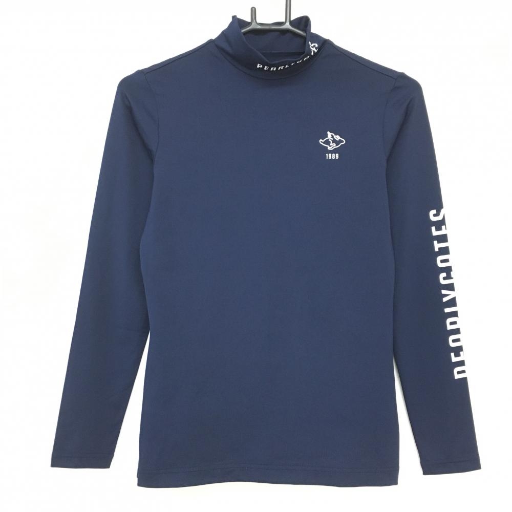 【超美品】パーリーゲイツ ハイネックインナーシャツ ネイビー×白 袖ロゴ  レディース 1(M) ゴルフウェア PEARLY GATES