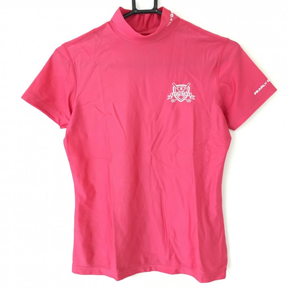 パーリーゲイツ 半袖ハイネックシャツ ピンク インナーウェア ロゴプリント シンプル 光沢 レディース 2(L) ゴルフウェア PEARLY GATES