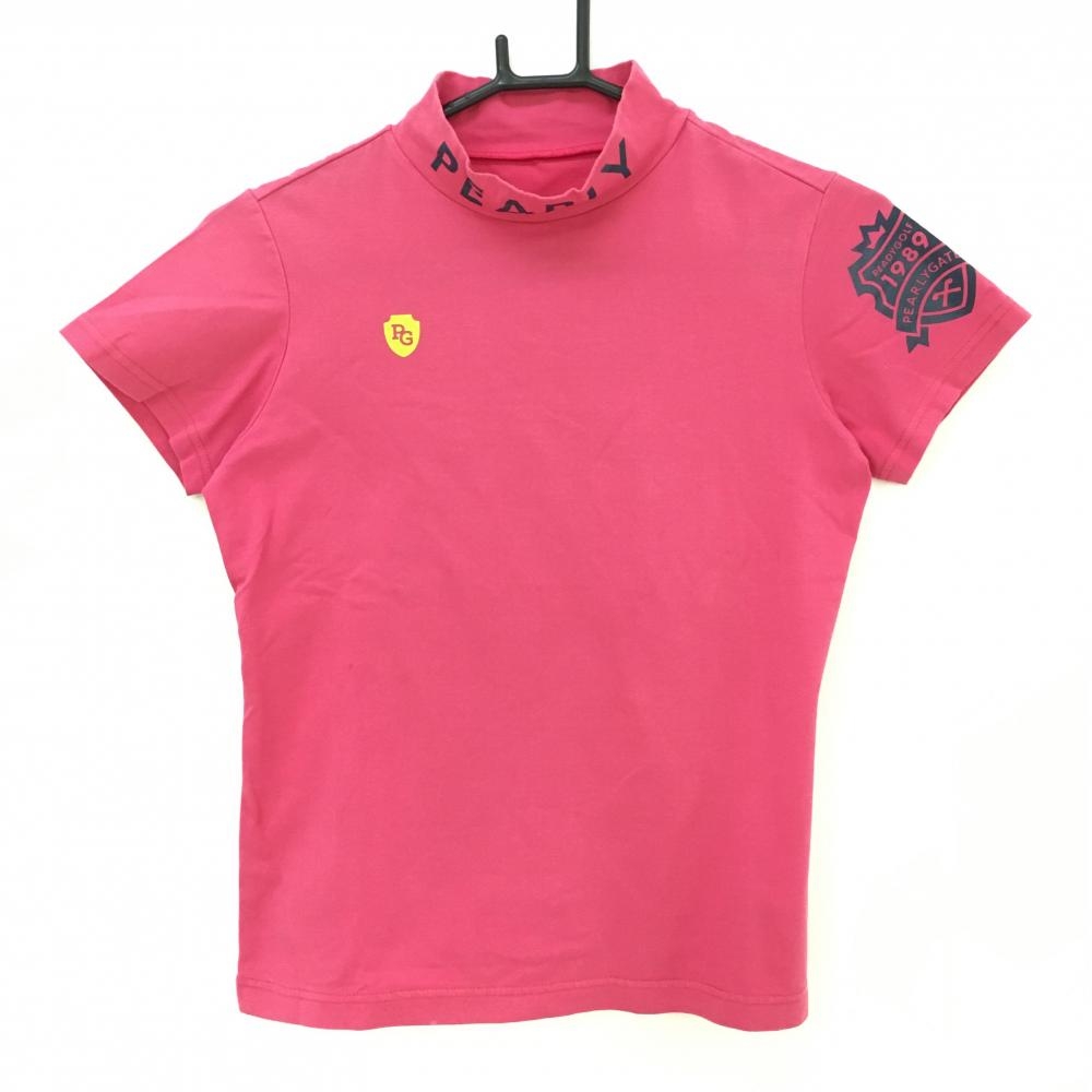 パーリーゲイツ 半袖ハイネックシャツ ピンク ネックロゴネイビー レディース 0(S) ゴルフウェア PEARLY GATES