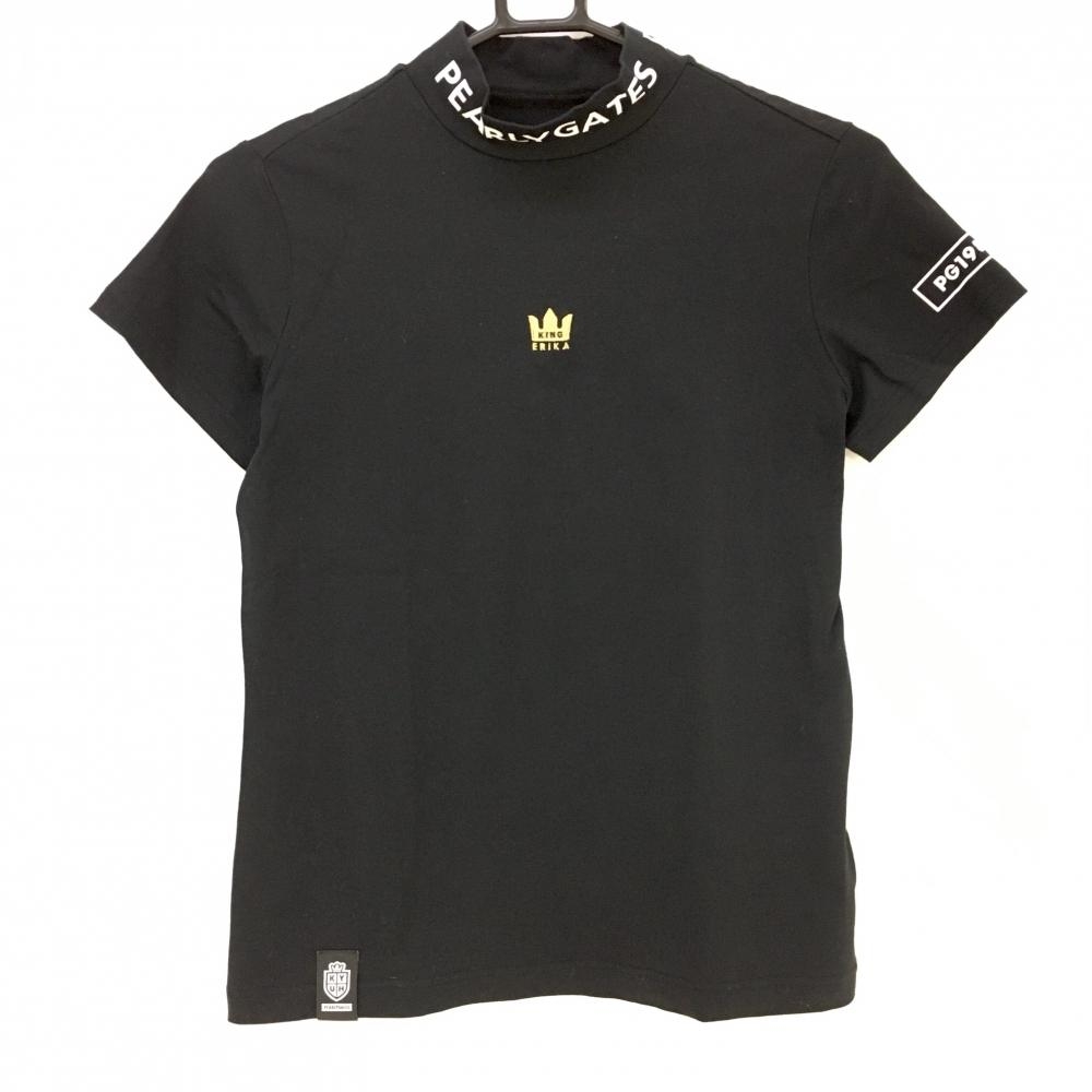 【美品】パーリーゲイツ 半袖ハイネックシャツ 黒 原英莉花コラボ ネックロゴ  レディース 1(M) ゴルフウェア 2021年モデル PEARLY GATES