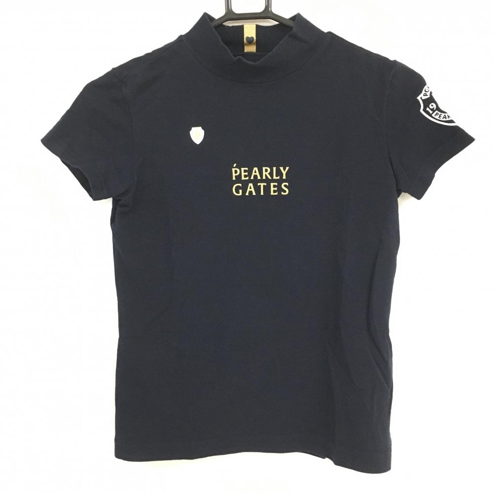 パーリーゲイツ 半袖ハイネックシャツ ネイビー ロゴゴールド  レディース 00(XS) ゴルフウェア 2022年モデル PEARLY GATES