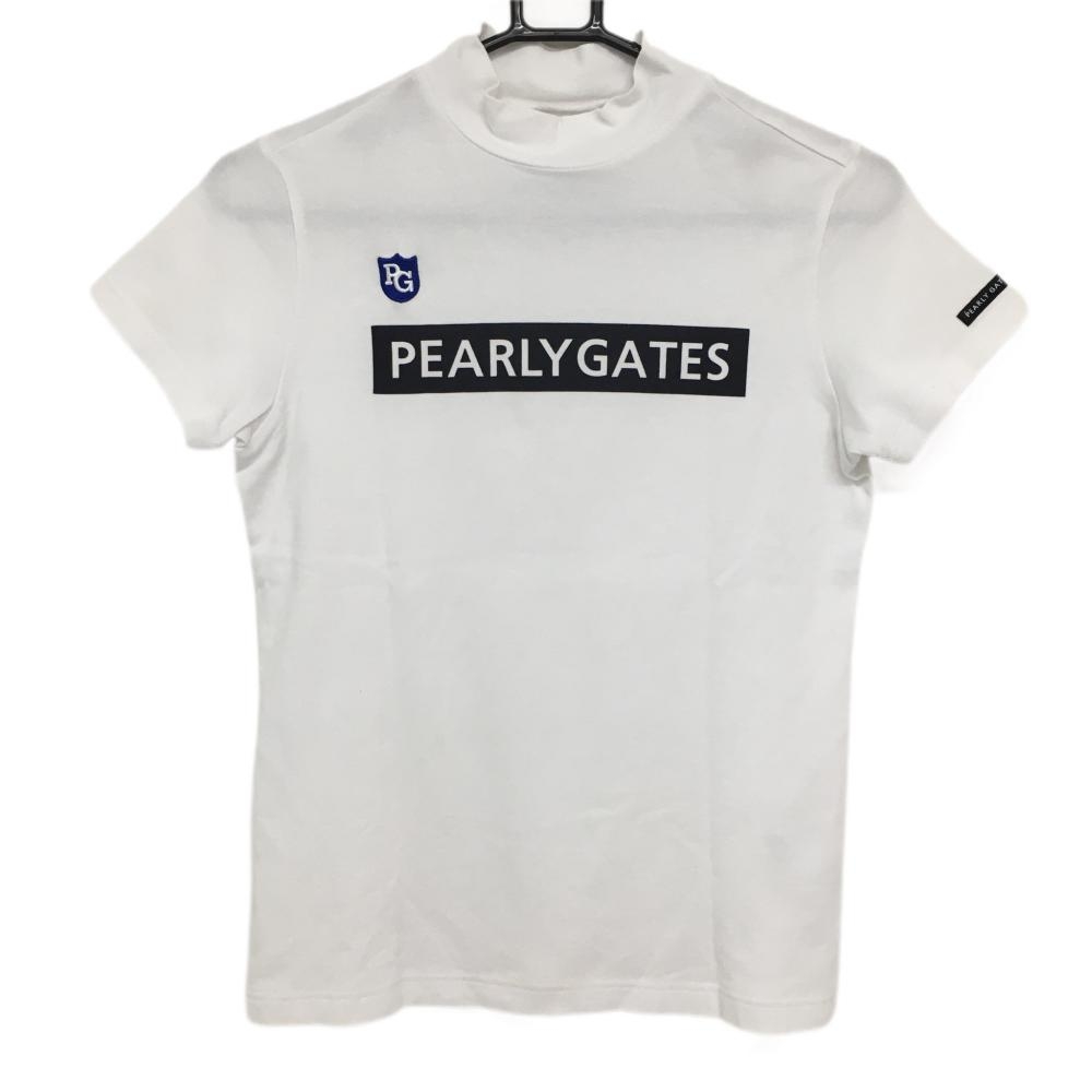 パーリーゲイツ 半袖ハイネックシャツ 白×黒 フロントロゴ レディース 1(M) ゴルフウェア PEARLY GATES