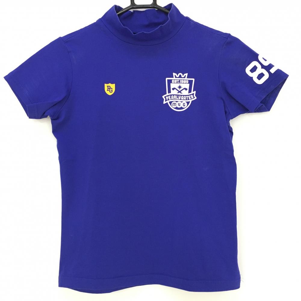 パーリーゲイツ 半袖ハイネックシャツ ブルー×白 ロゴプリント  レディース 0(S) ゴルフウェア PEARLY GATES