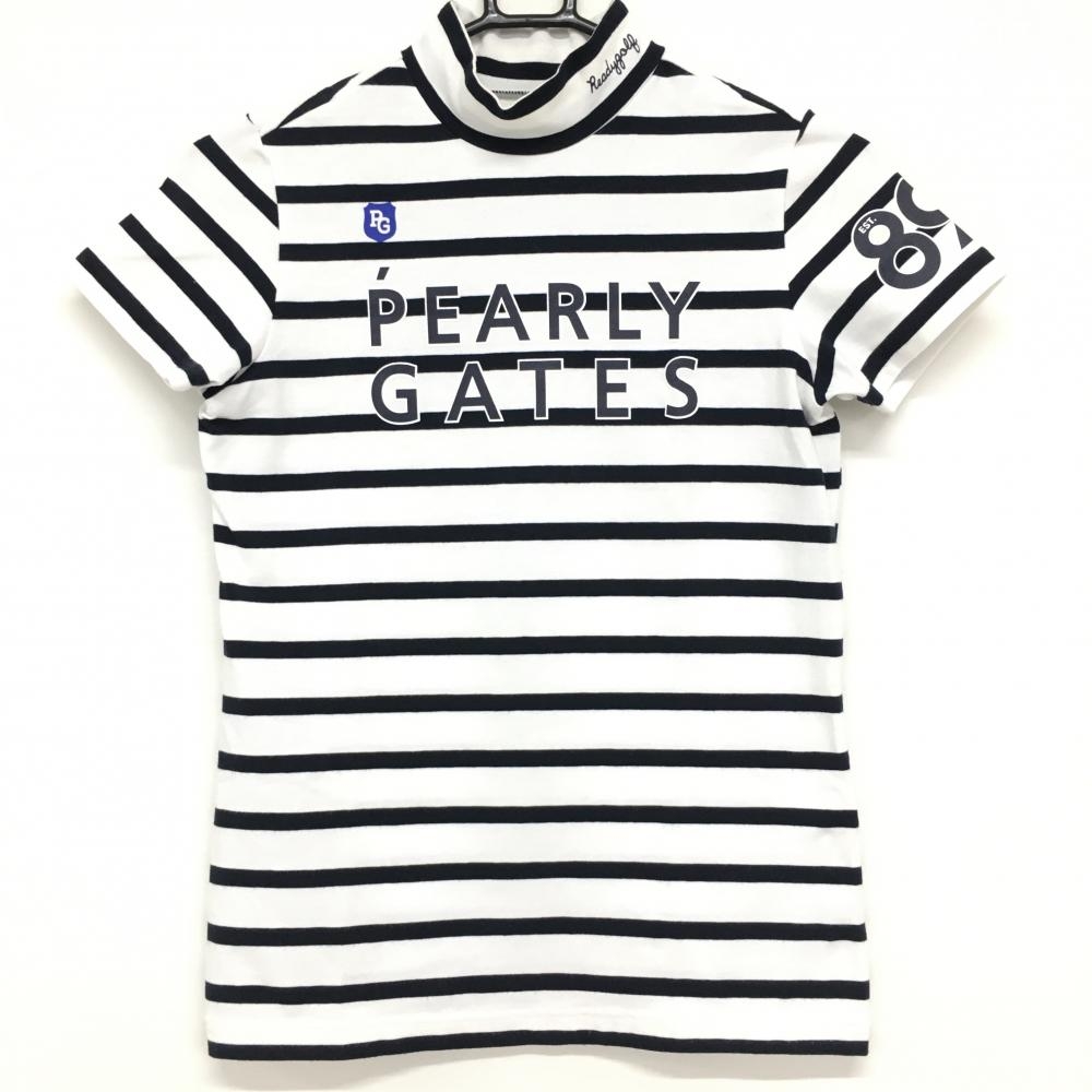 パーリーゲイツ 半袖ハイネックシャツ 白×ネイビー ボーダー  レディース 0(S) ゴルフウェア PEARLY GATES