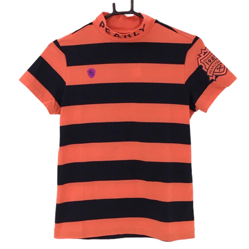 【新品】パーリーゲイ 半袖ハイネックシャツ  オレンジ×ネイビー ボーダー 日本製  レディース 1(M) ゴルフウェア PEARLY GATES