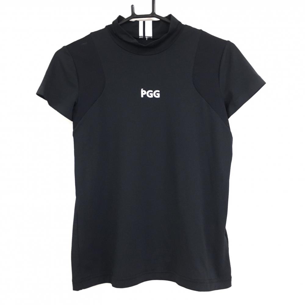 【美品】PGG パーリーゲイツ 半袖ハイネックシャツ 黒×白 肩メッシュ  レディース 1(Ｍ) ゴルフウェア 2022年モデル PEARLY GATES