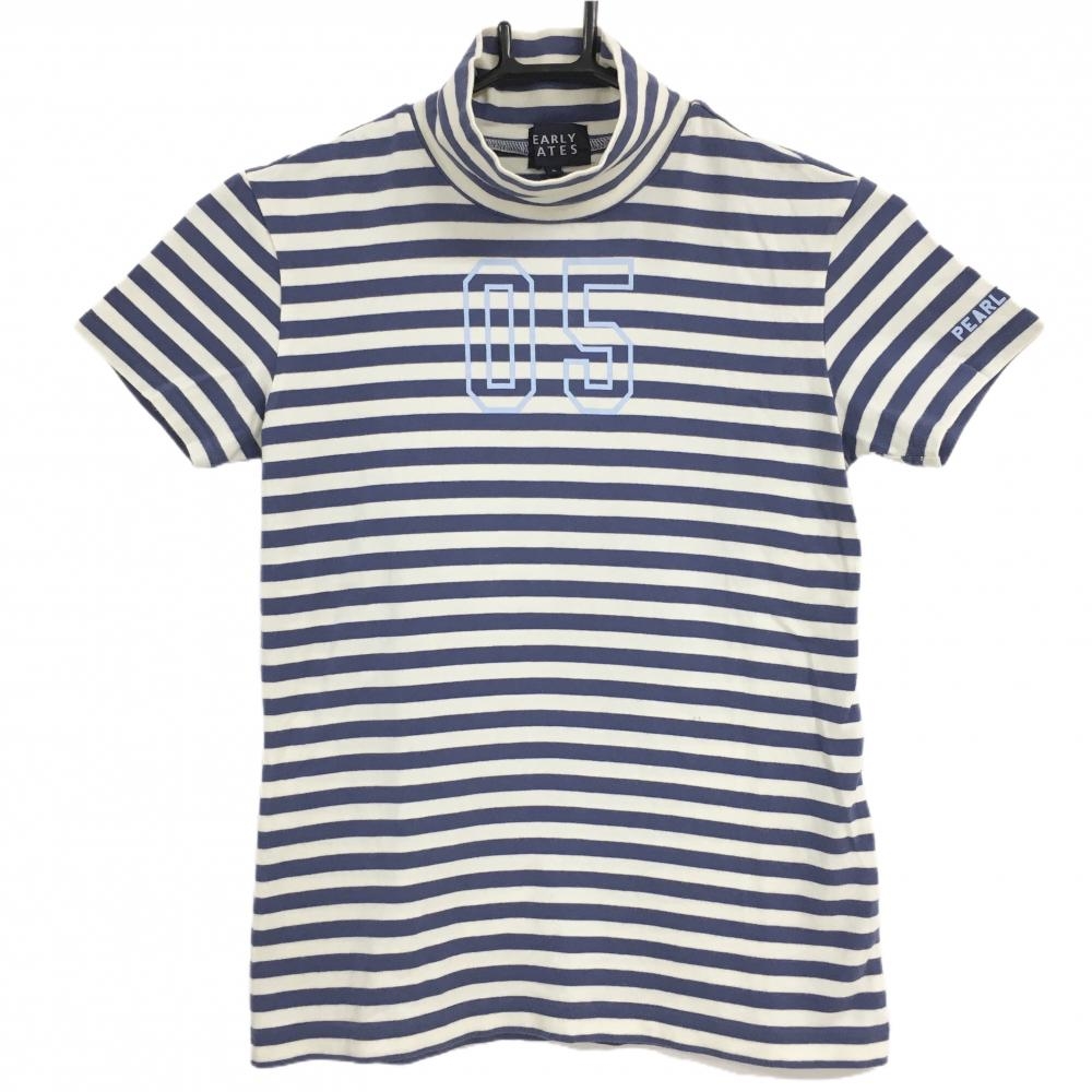 パーリーゲイツ 半袖ハイネックシャツ 白×ブルー系 ボーダー  レディース 0(S) ゴルフウェア PEARLY GATES