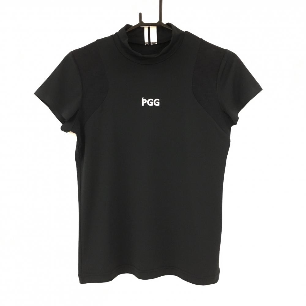 【美品】PGG パーリーゲイツ 半袖ハイネックシャツ 黒×白 一部メッシュ  レディース 1(M) ゴルフウェア 2022年モデル PEARLY GATES