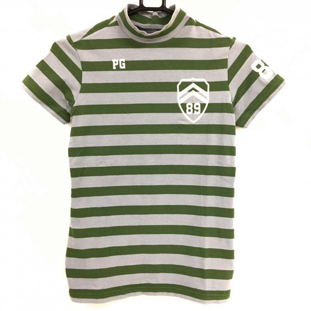 パーリーゲイツ 半袖ハイネックシャツ グリーン×ライトグレー ボーダー  レディース 1(M) ゴルフウェア PEARLY GATES