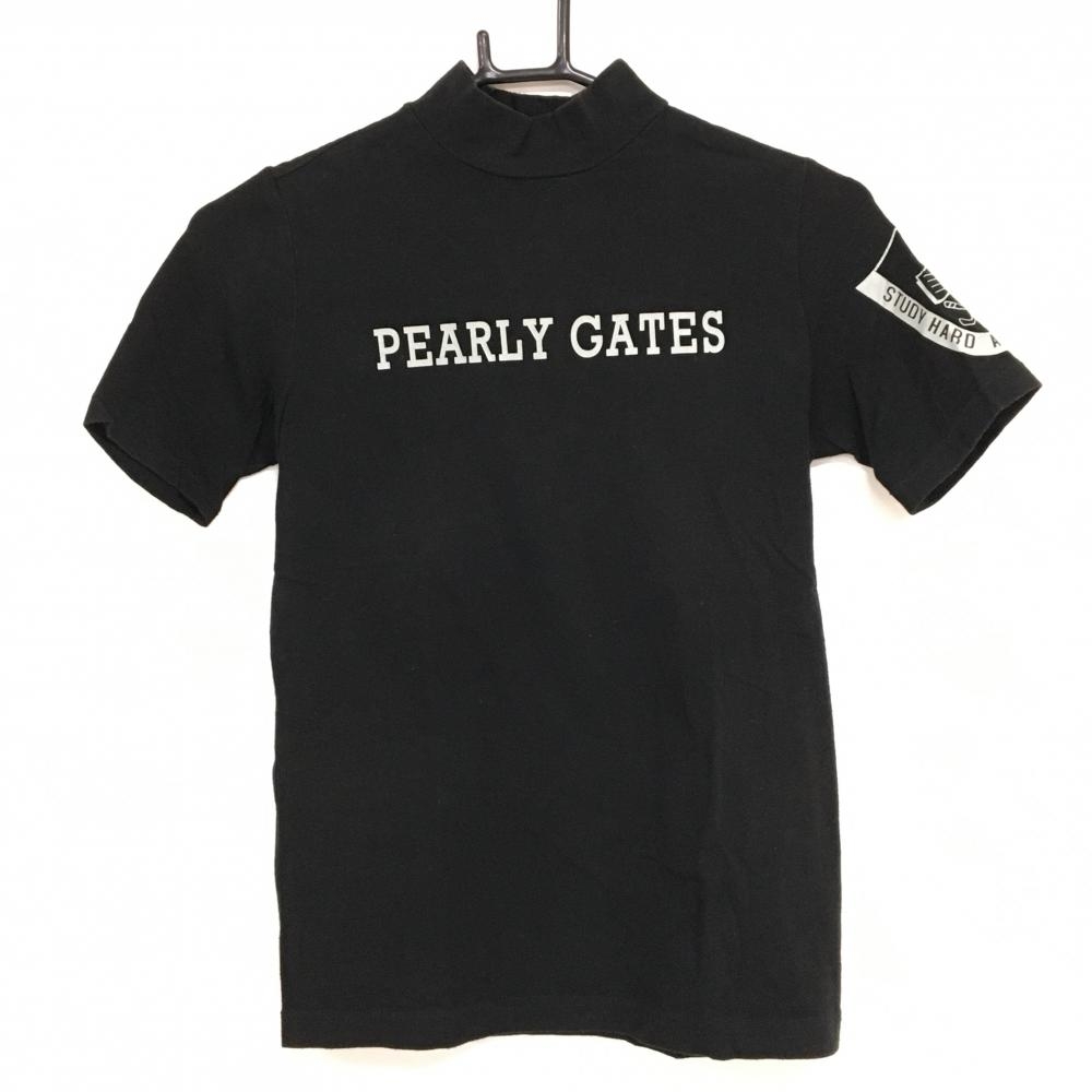 パーリーゲイツ 半袖ハイネックシャツ 黒×グレー 微起毛 ロゴプリント  レディース 0(S) ゴルフウェア PEARLY GATES