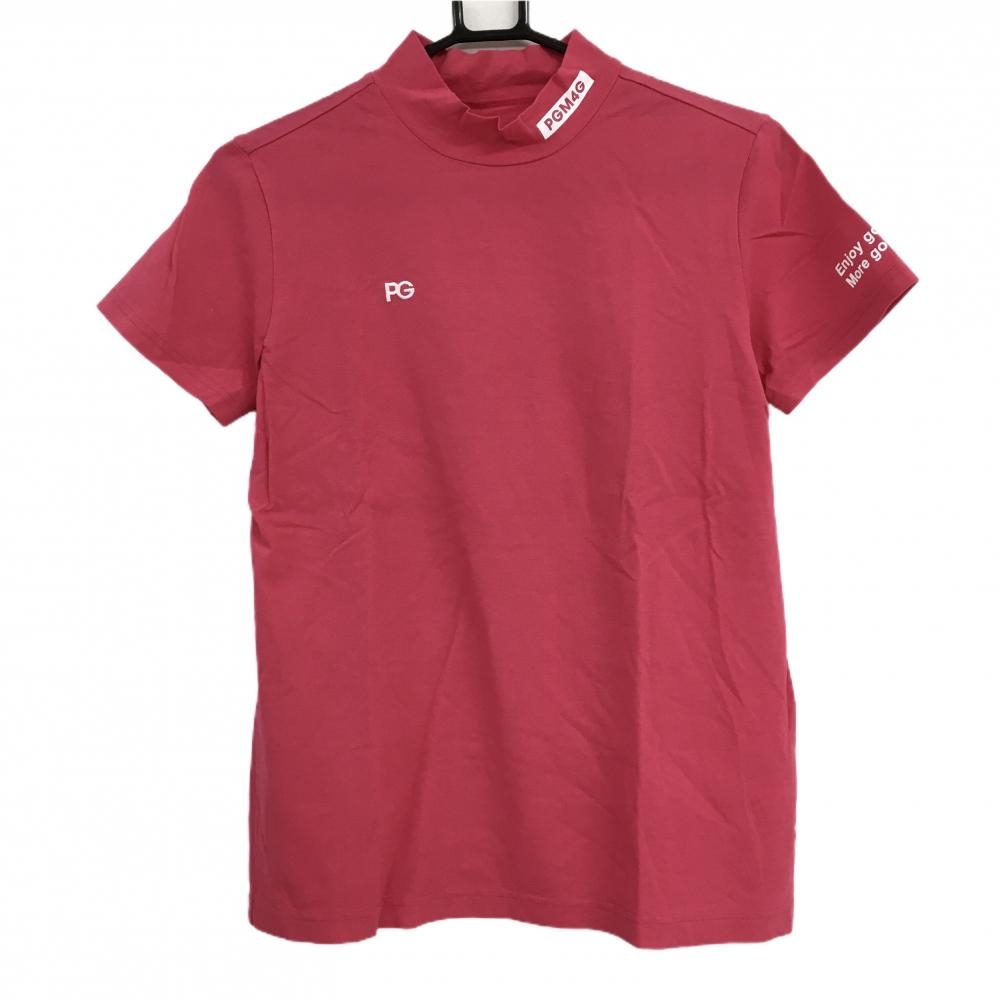 【超美品】パーリーゲイツ 半袖ハイネックシャツ ピンク×白 後ビッグプリント レディース 2(L) ゴルフウェア PEARLY GATES