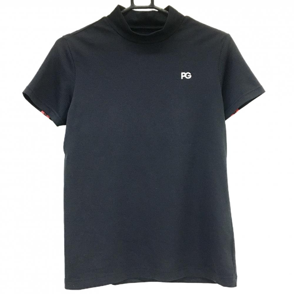 【美品】パーリーゲイツ 半袖ハイネックシャツ ダークネイビー×白 後ろロゴプリント  レディース 2(L) ゴルフウェア PEARLY GATES