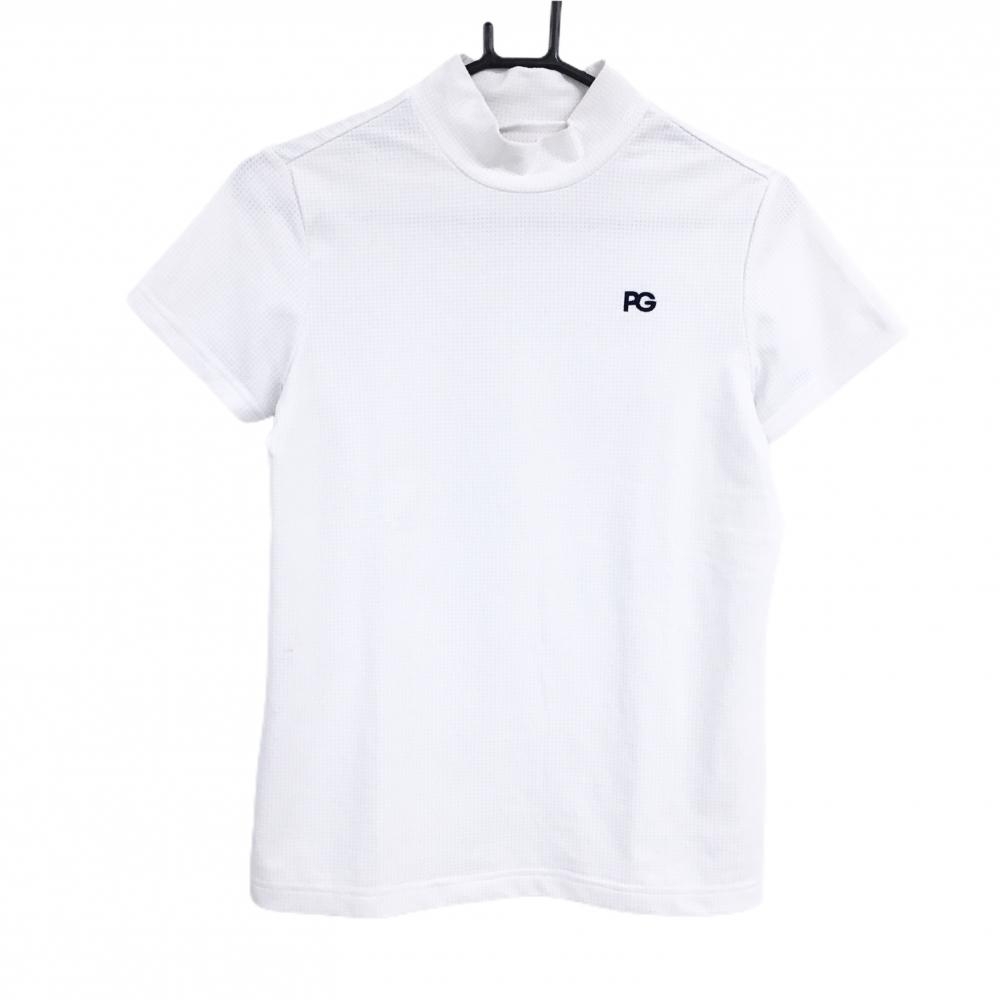 パーリーゲイツ 半袖ハイネックシャツ 白 織生地 バックプリント レディース 1(M) ゴルフウェア PEARLY GATES