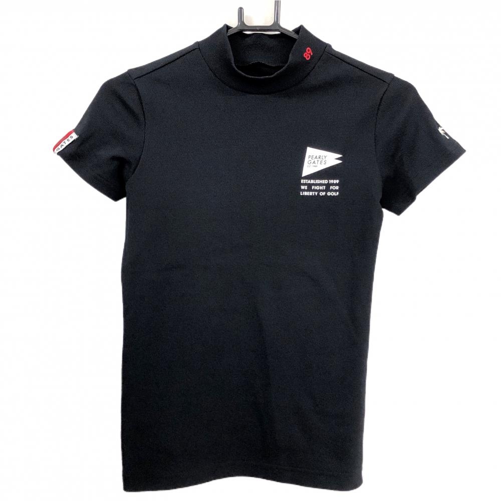 【超美品】パーリーゲイツ 半袖ハイネックシャツ ダークネイビー ストレッチ ロゴ  レディース 0(S) ゴルフウェア PEARLY GATES