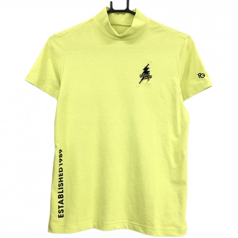 【美品】パーリーゲイツ 半袖ハイネックシャツ イエロー×黒 稲妻 トケニコ レディース 1(M) ゴルフウェア PEARLY GATES