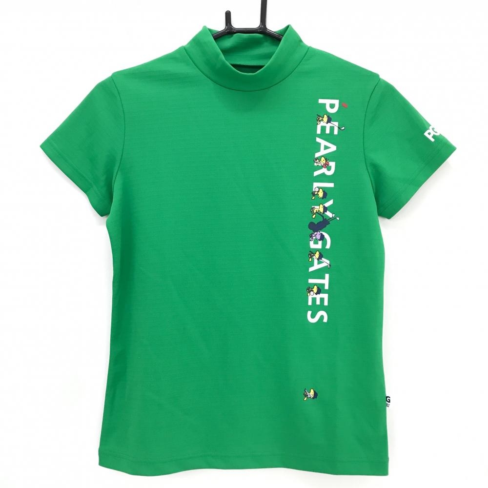 【美品】パーリーゲイツ×PEANUTS 半袖ハイネックシャツ グリーン×白  レディース 0(S) ゴルフウェア 2024年モデル PEARLY GATES