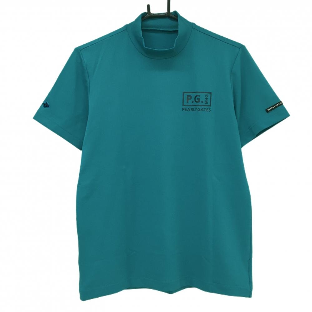 【超美品】パーリーゲイツ 半袖ハイネックシャツ グリーン系×黒 背面ビッグロゴ レディース 3(XL) ゴルフウェア PEARLY GATES