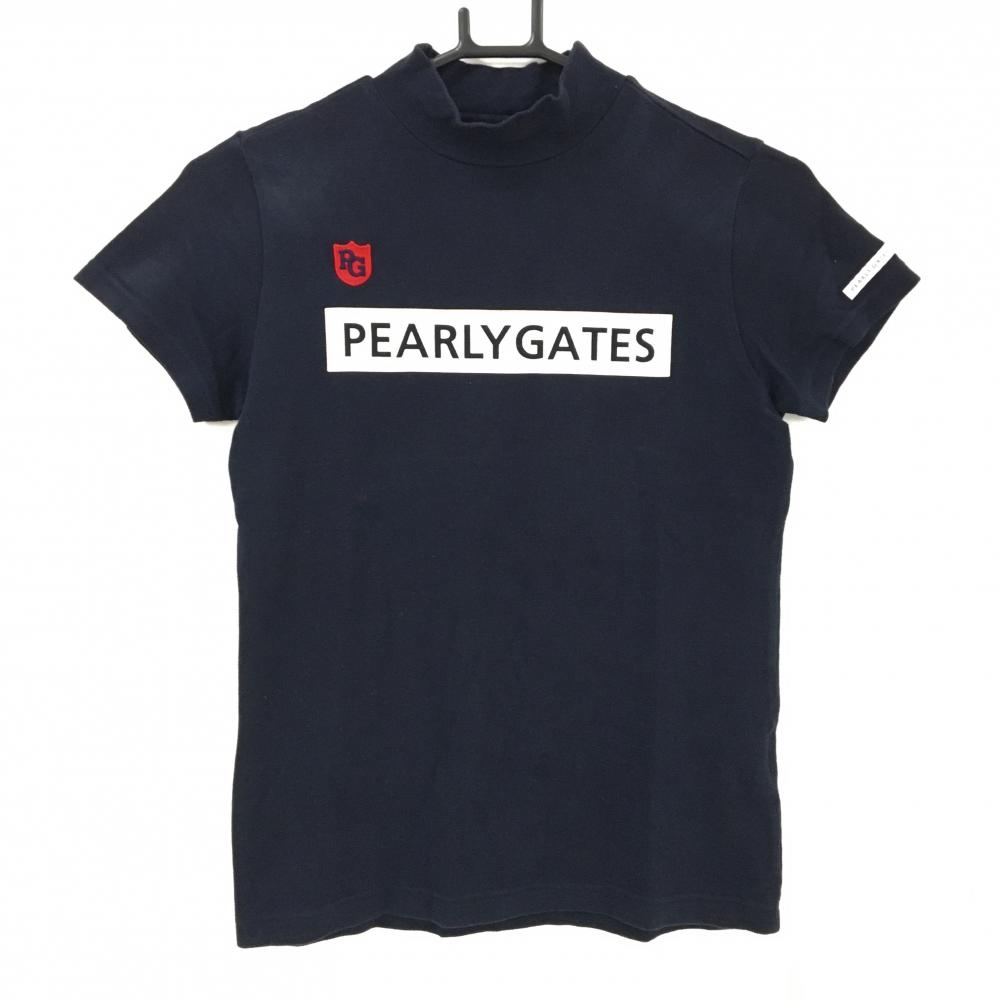 パーリーゲイツ 半袖ハイネックシャツ ネイビー×白 フロントロゴ  レディース 0(S) ゴルフウェア PEARLY GATES