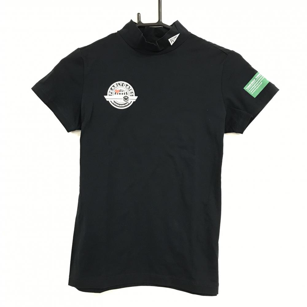 【超美品】パーリーゲイツ 半袖ハイネックシャツ ダークネイビー×白 胸ロゴ ニコちゃん  レディース 0(S) ゴルフウェア PEARLY GATES