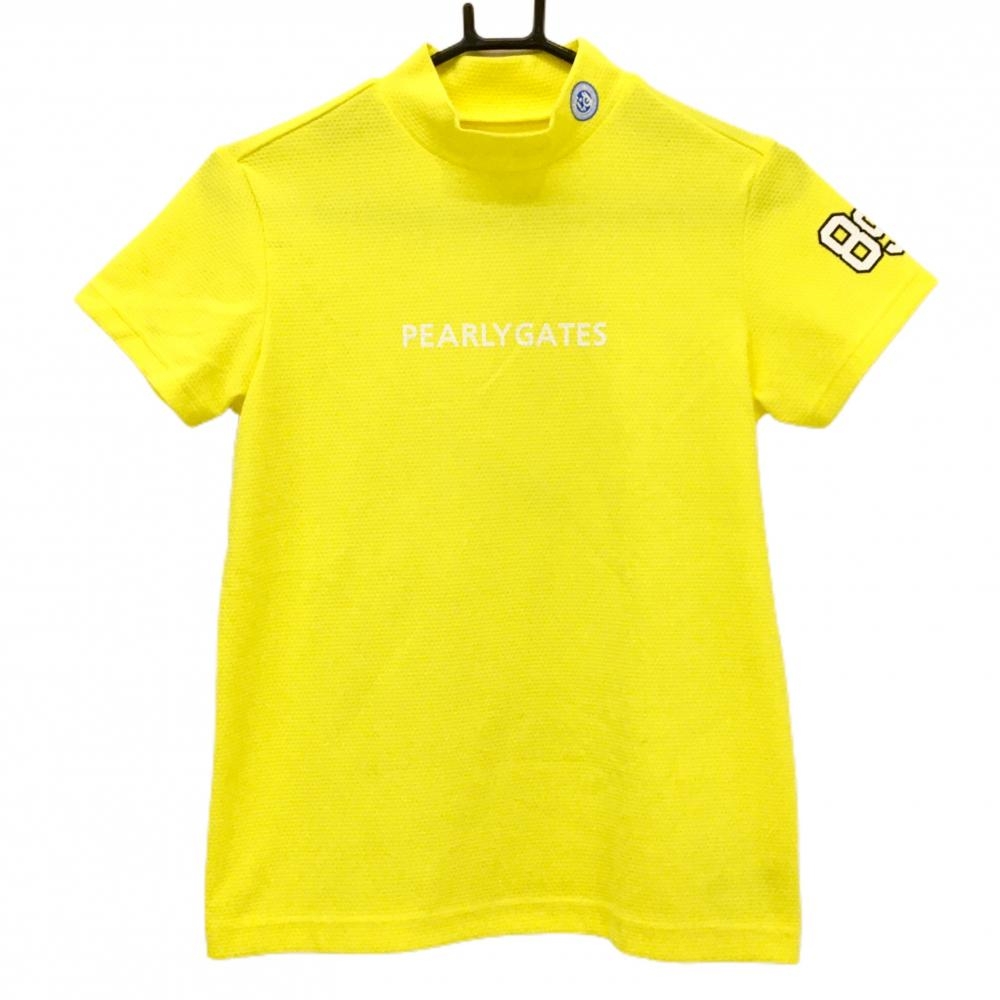 【美品】パーリーゲイツ 半袖ハイネックシャツ イエロー 後ろセンターロゴ  レディース 1(M) ゴルフウェア 2024年モデル PEARLY GATES