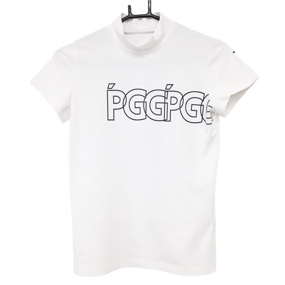 【美品】PGGパーリーゲイツ 半袖ハイネックシャツ 白×ネイビー レディース 1(M) ゴルフウェア 2024年モデル PEARLY GATES