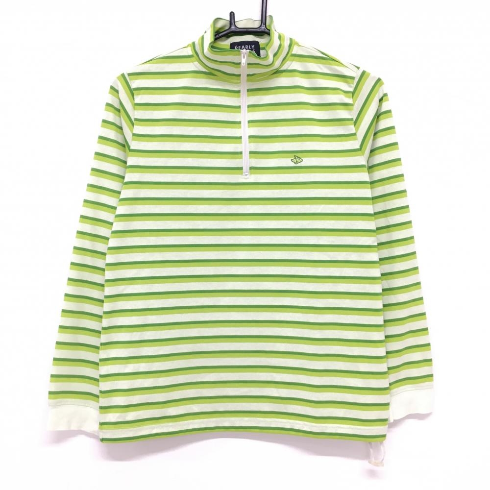 【美品】パーリーゲイツ 長袖ハイネックシャツ ライトグリーン×グリーン ボーダー   レディース 1(M) ゴルフウェア PEARLY GATES 画像