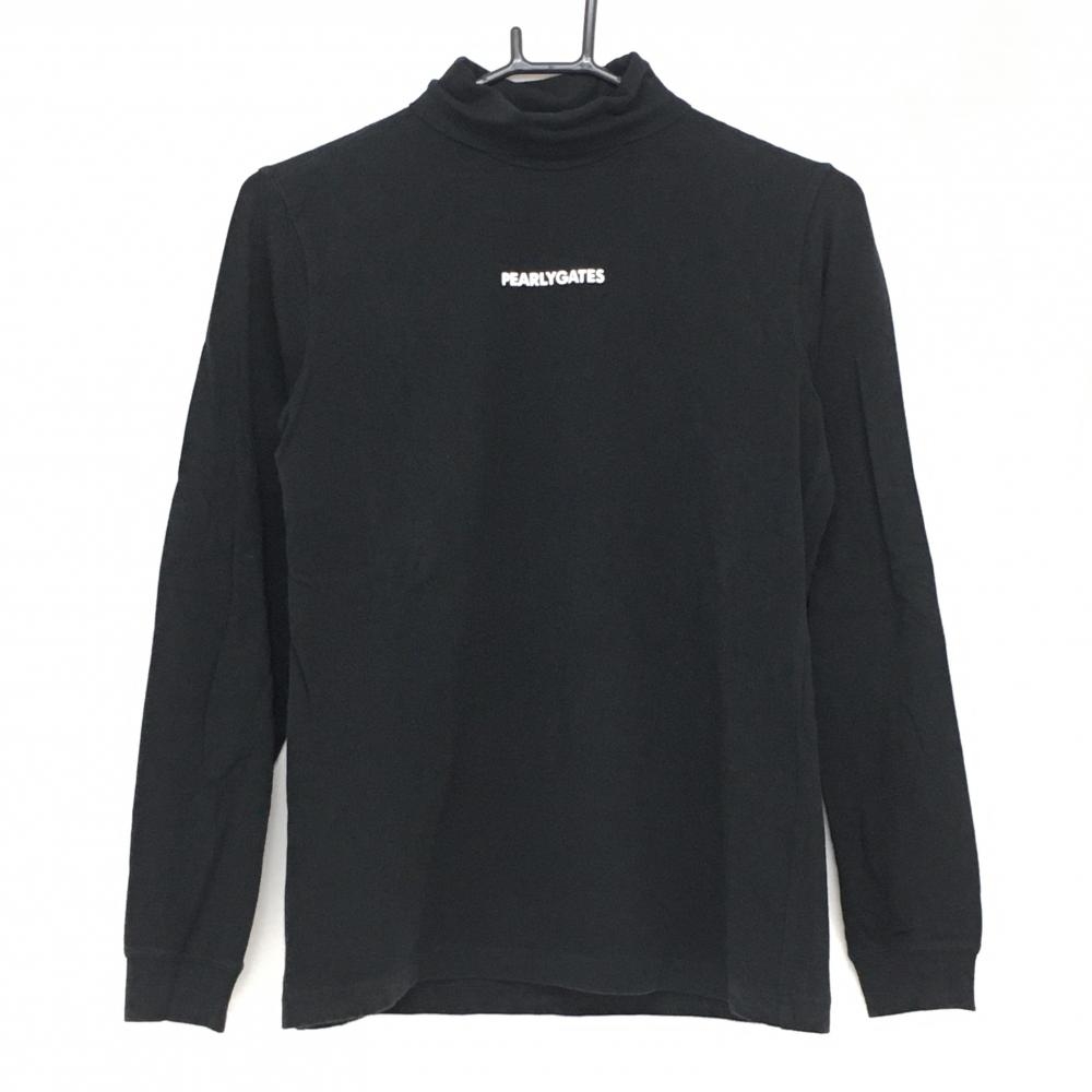 パーリーゲイツ 長袖ハイネックシャツ 黒×白 ロゴプリント レディース 2(L) ゴルフウェア PEARLY GATES