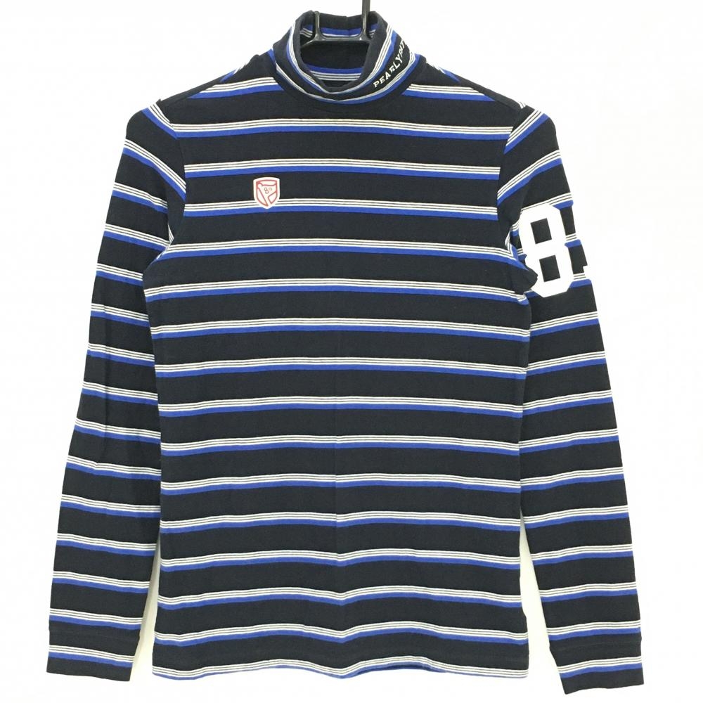 パーリーゲイツ 長袖ハイネックシャツ ダークネイビー×白 ボーダー 日本製 コットン混  レディース 1(Ｍ) ゴルフウェア PEARLY GATES