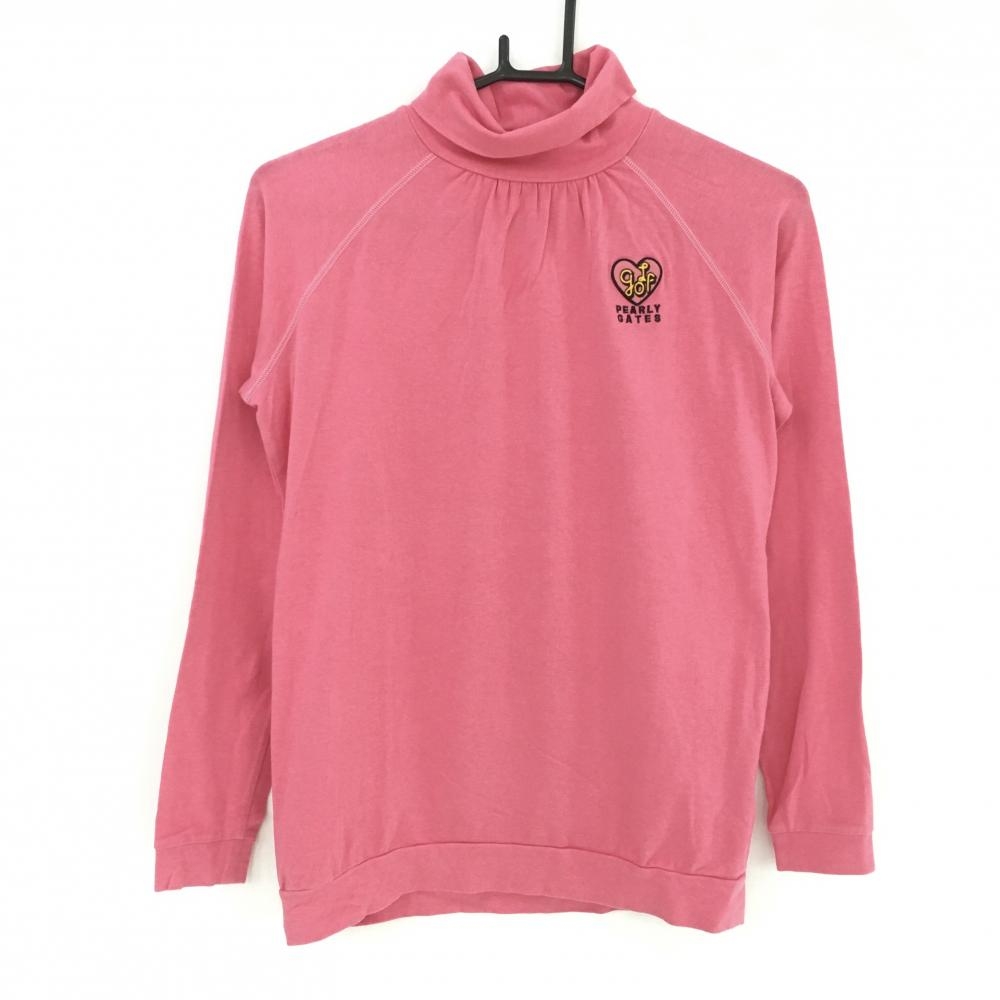 【美品】パーリーゲイツ 長袖ハイネックシャツ ピンク コットン混 レディース 1(M) ゴルフウェア PEARLY GATES