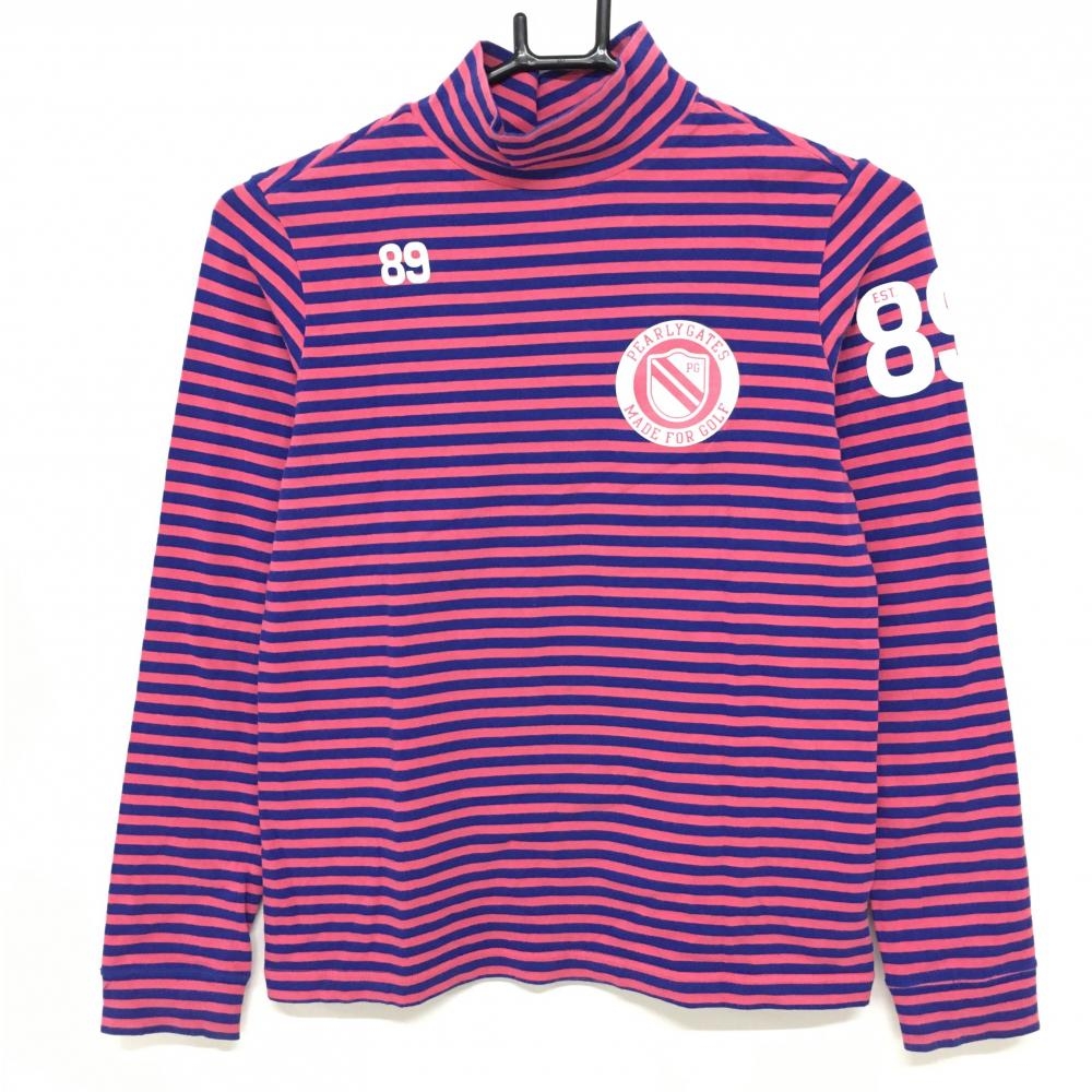 パーリーゲイツ 長袖ハイネックシャツ ピンク×ブルー ボーダー レディース 1(M) ゴルフウェア PEARLY GATES