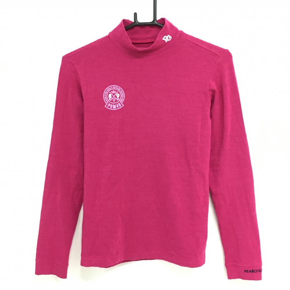 パーリーゲイツ 長袖ハイネックシャツ ピンク 総柄織生地 ロゴプリント  レディース 1(M) ゴルフウェア 2023年モデル PEARLY GATES