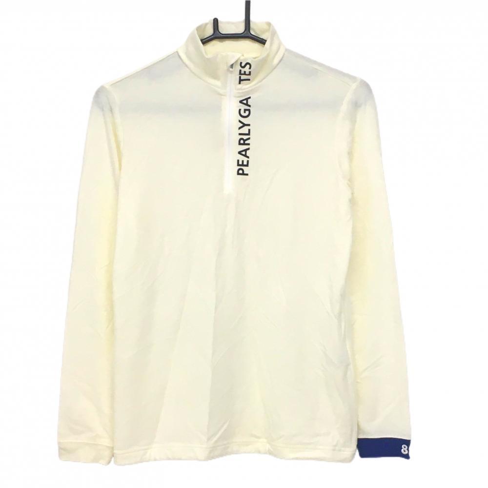 【美品】パーリーゲイツ 長袖ハイネックシャツ 白×黒 表微起毛 ハーフジップ レディース 1(M) ゴルフウェア 2023年モデル PEARLY GATES