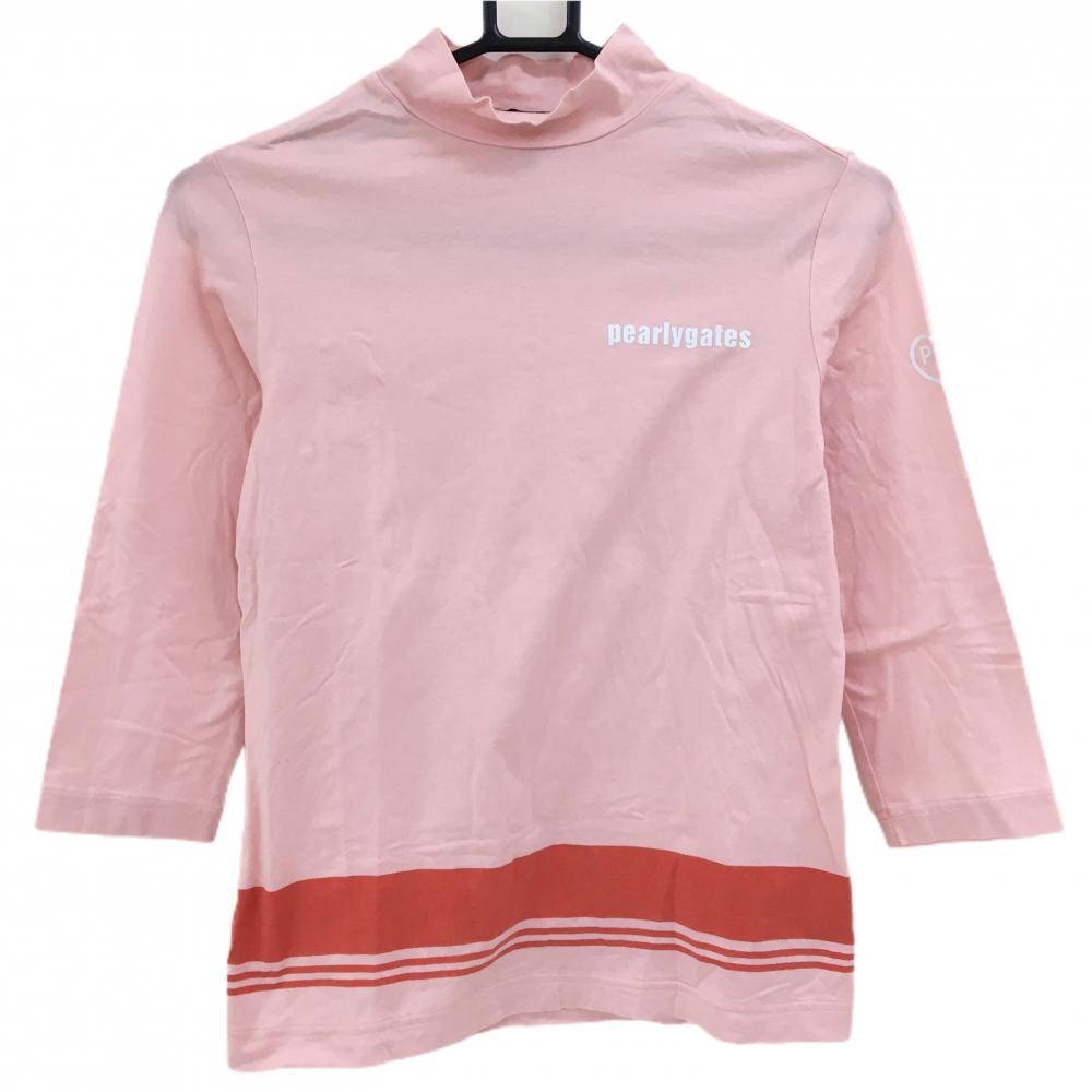 パーリーゲイツ 七分袖ハイネックシャツ ピンク 裾ライン ストレッチ レディース 1(M) ゴルフウェア PEARLY GATES