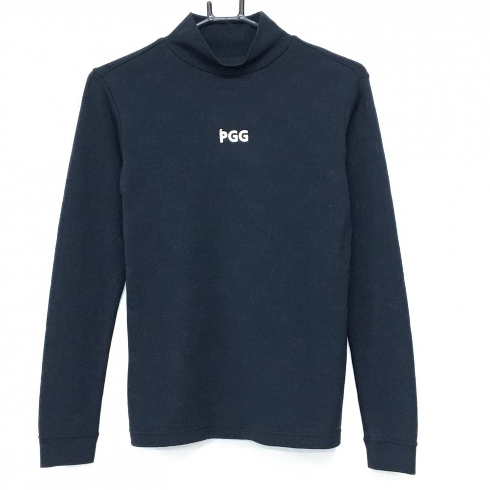 【超美品】PGGパーリーゲイツ 長袖ハイネックシャツ ダークネイビー 地模様 レディース 1(M) ゴルフウェア PEARLY GATES