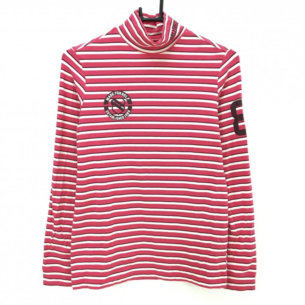 パーリーゲイツ 長袖ハイネックシャツ ピンク×白 ボーダー  レディース 1(M) ゴルフウェア PEARLY GATES