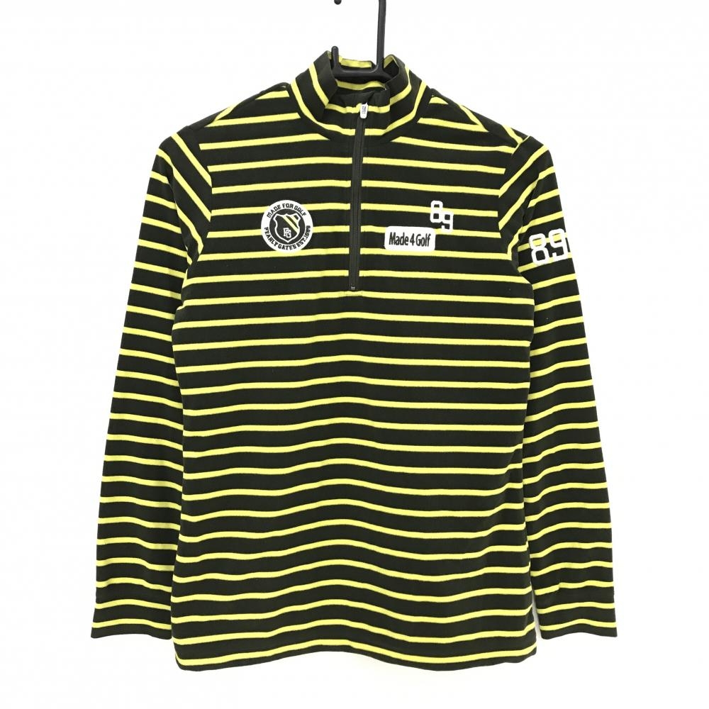 【超美品】パーリーゲイツ 長袖ハイネックシャツ カーキ×イエロー ボーダー 表起毛  レディース 1(M) ゴルフウェア PEARLY GATES