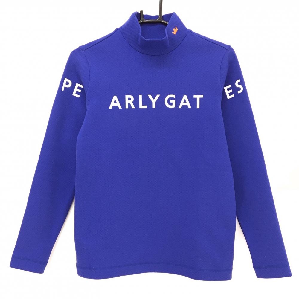 【超美品】パーリーゲイツ 長袖ハイネックシャツ ブルー×白 ビッグロゴ レディース 1(M) ゴルフウェア PEARLY GATES