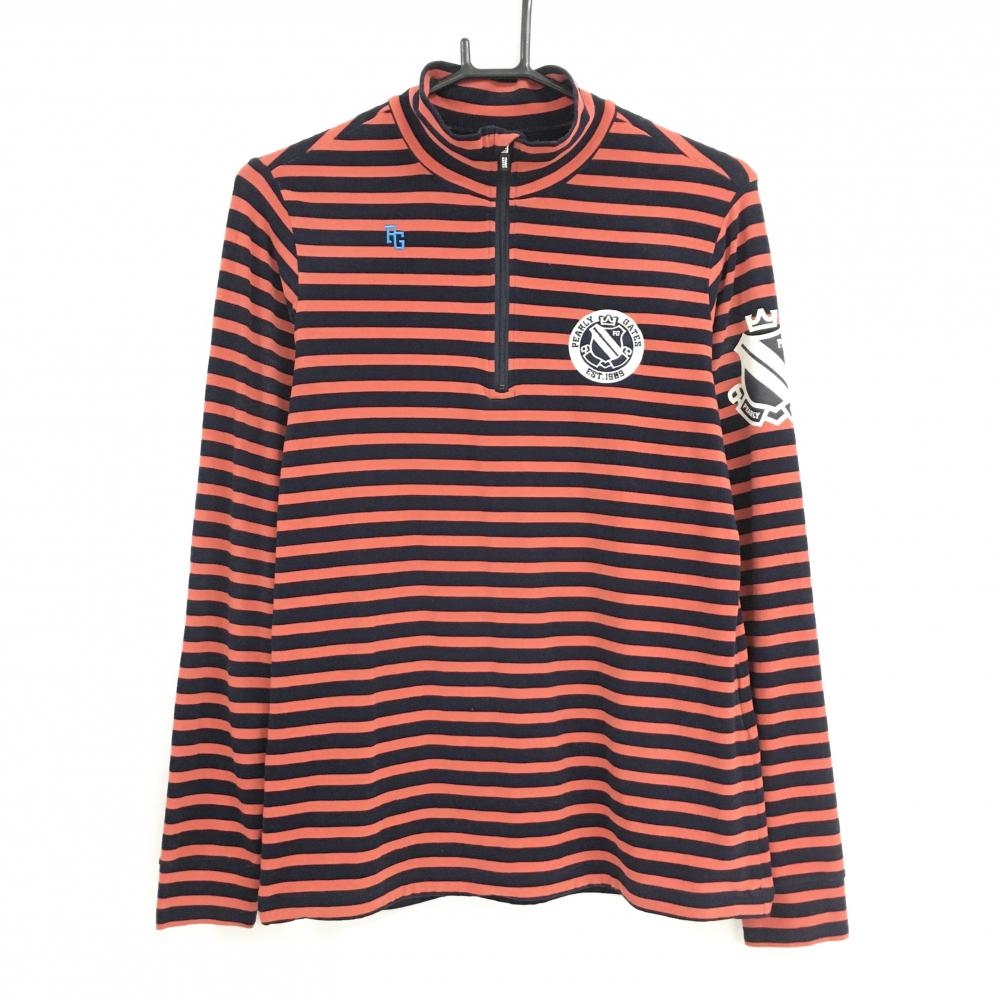 パーリーゲイツ 長袖ハイネックシャツ レッド×ネイビー ボーダー 表微起毛 ハーフジップ  レディース 1(M) ゴルフウェア PEARLY GATES